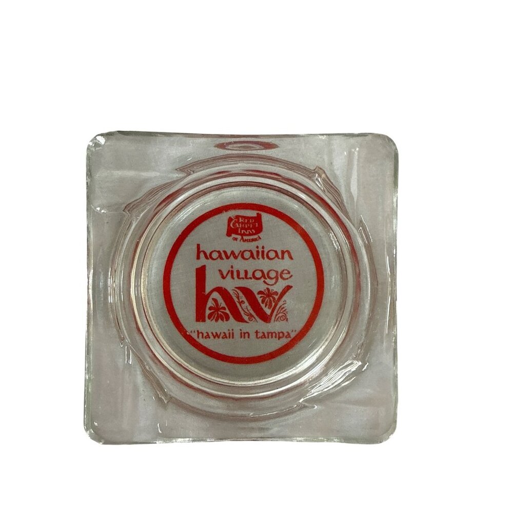 Vtg Hawaiian Village Glass Ashtray Tampa Florida Souvenir